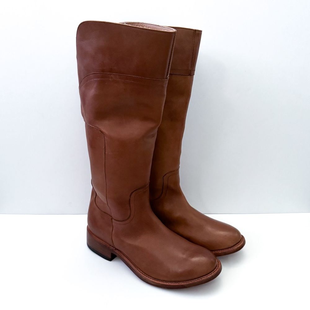 Stetson Brown Leather Talk Chunky Heeled Pull On Riding Boots